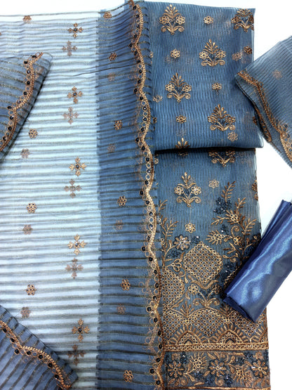 zari organza embroidered 4 piece suit