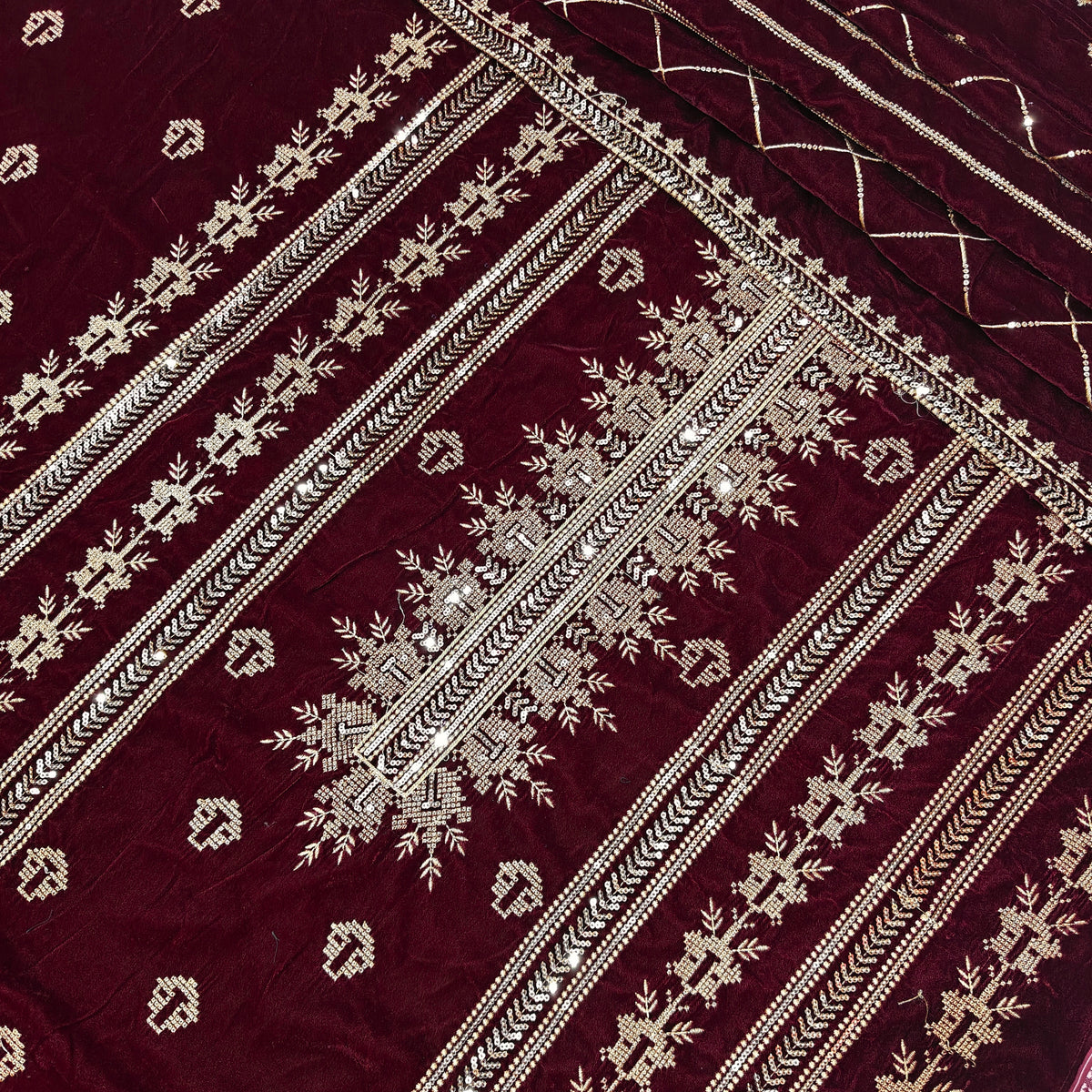 micro velvet embroidered 3Piece suit