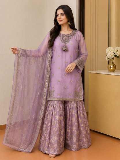 Luxury Net Embroidered & Hand Embellished 3 Piece Stitched Suit