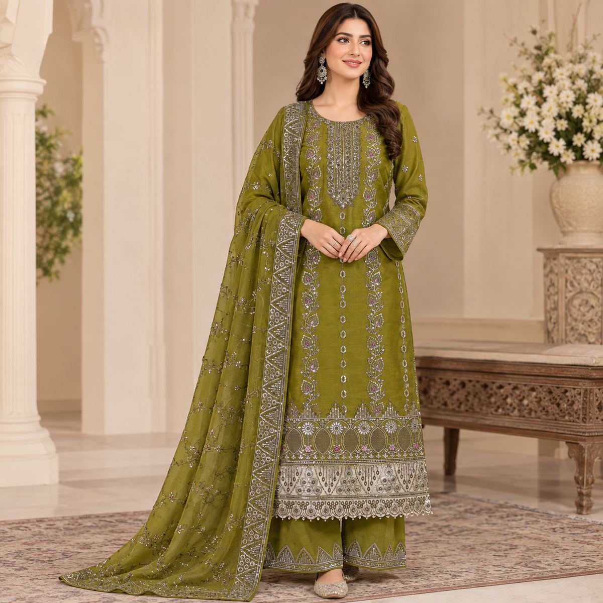 gulaal viscous embroidered 3 piece suit