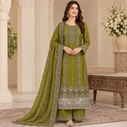 gulaal viscous embroidered 3 piece suit