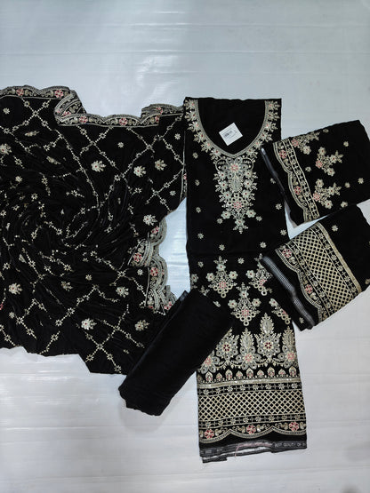 Micro Velvet Embroidered 3 Piece suit