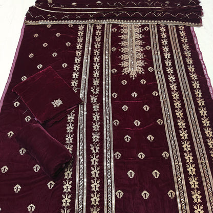micro velvet embroidered 3Piece suit
