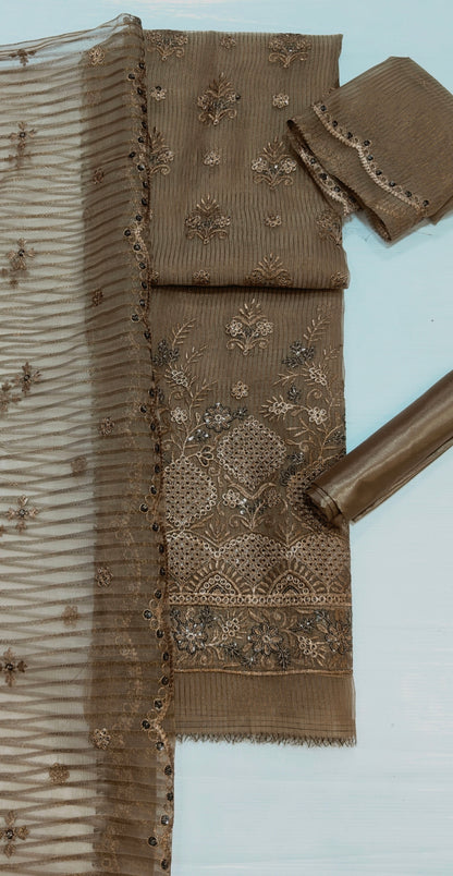 zari organza embroidered 4 piece suit