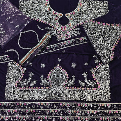 Jazmin Premium Embroidered Micro Velvet 3 Piece Suit with Net Dupatta