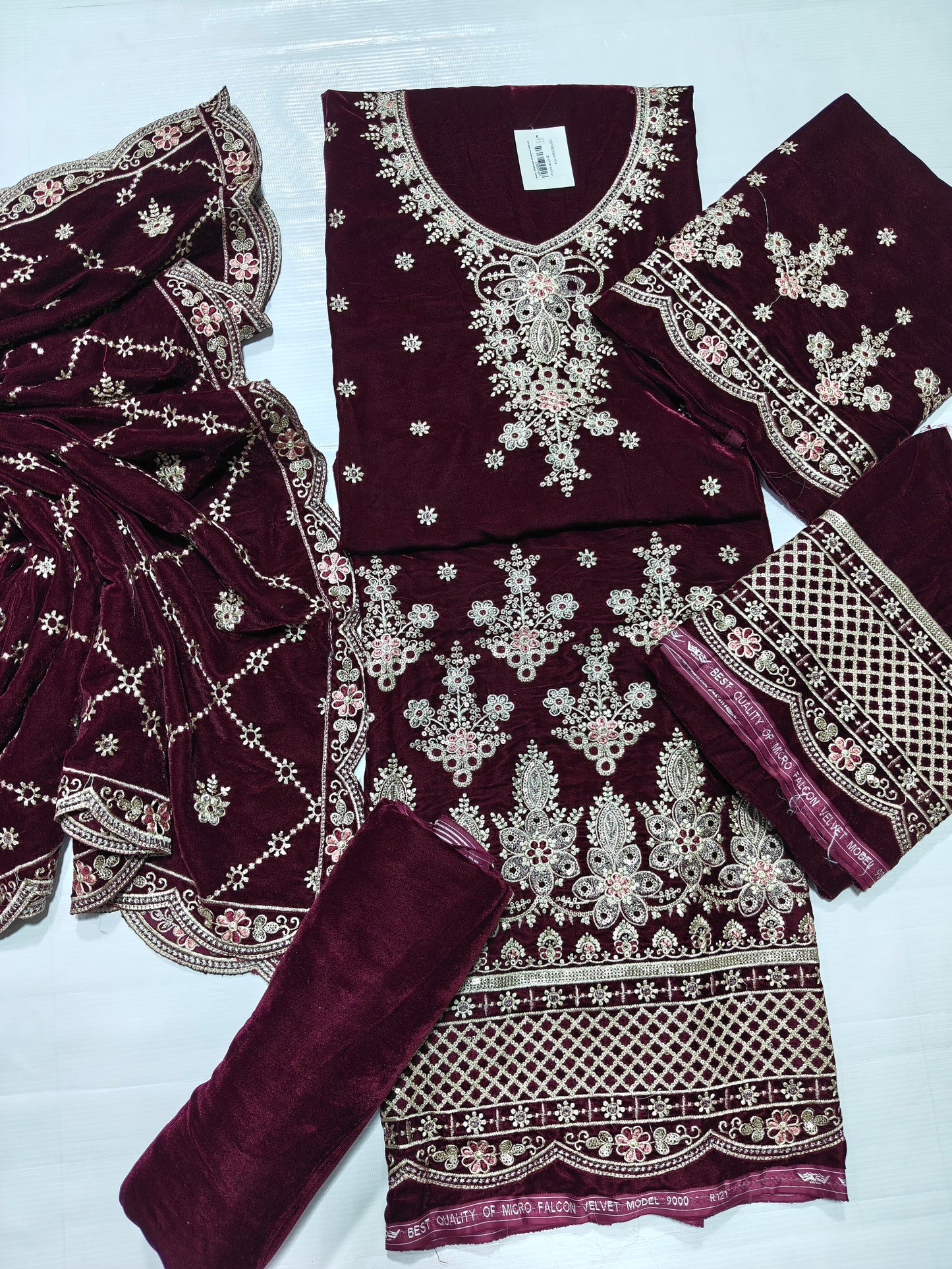 Micro Velvet Embroidered 3 Piece suit