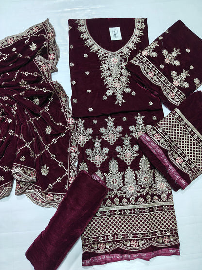Micro Velvet Embroidered 3 Piece suit