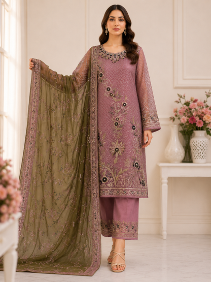 Imrozia Luxury Organza Embroidered & Hand Embellished Suit