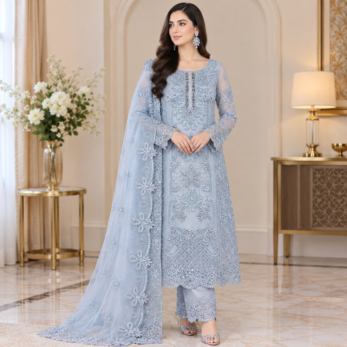 Maria B organza embroidered cuttwork 3 piece suit