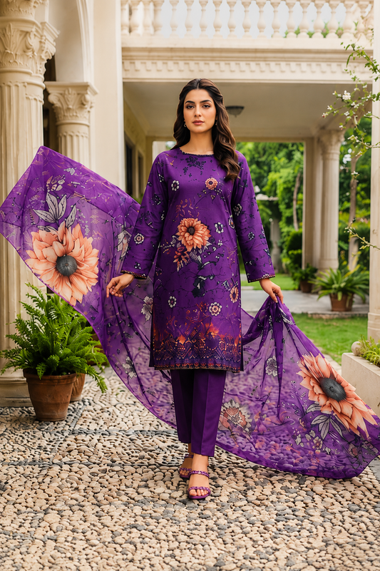 Zahra digital premium lawn 3 piece suit