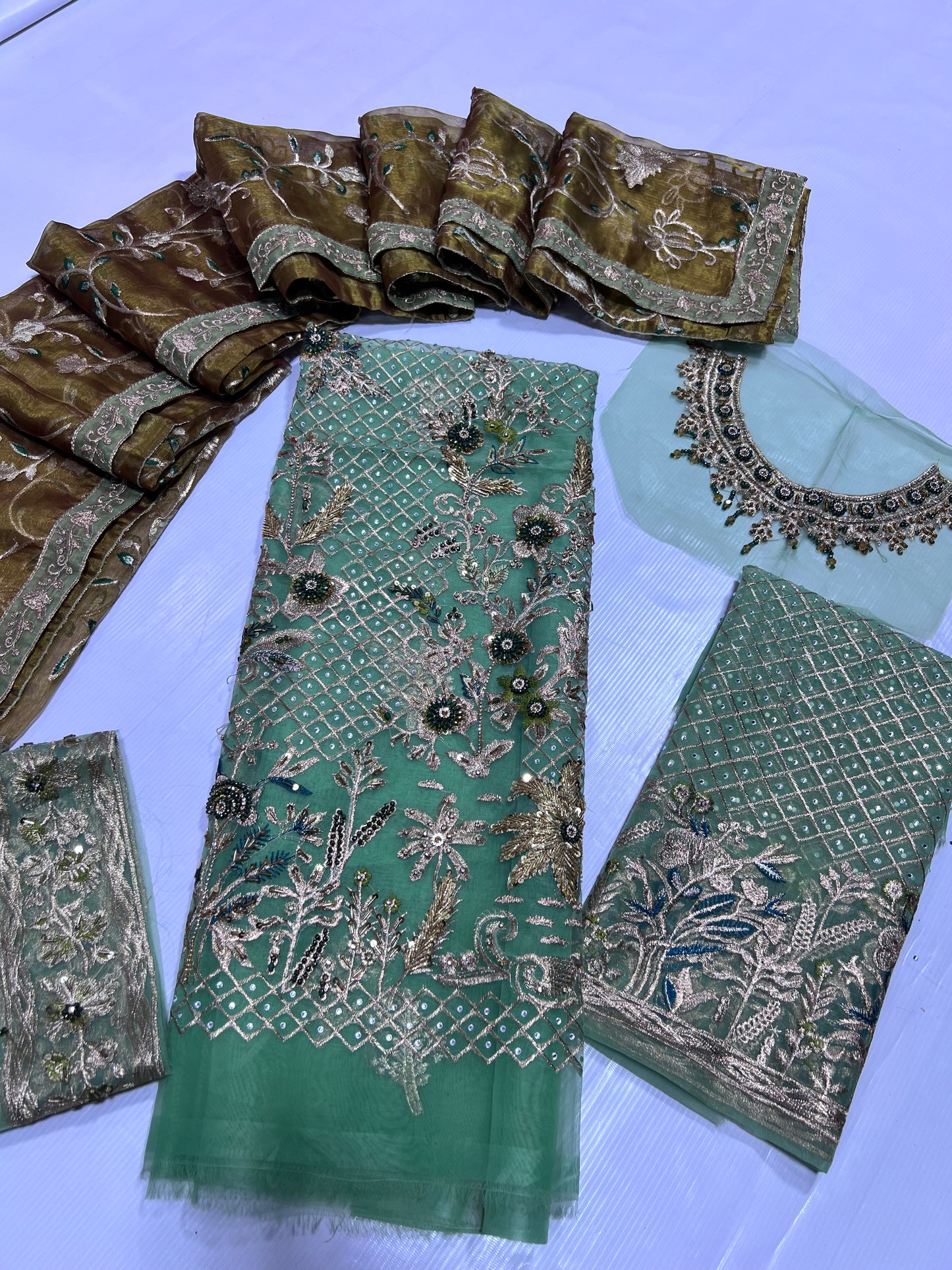 Imrozia Luxury Organza Embroidered & Hand Embellished Suit