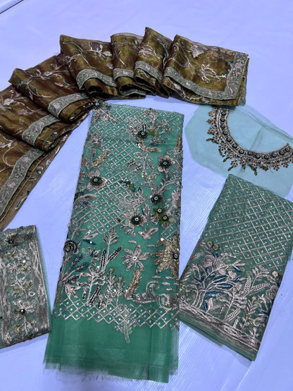 Imrozia Luxury Organza Embroidered & Hand Embellished Suit