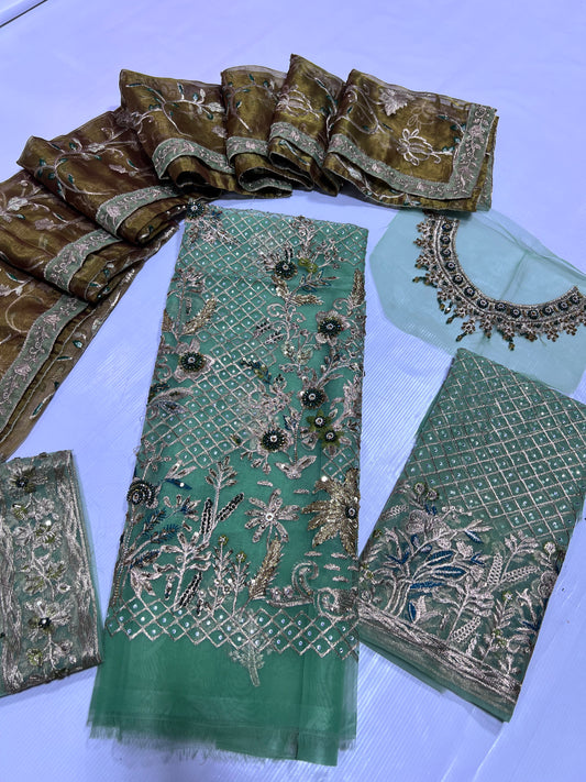 Imrozia Luxury Organza Embroidered & Hand Embellished Suit