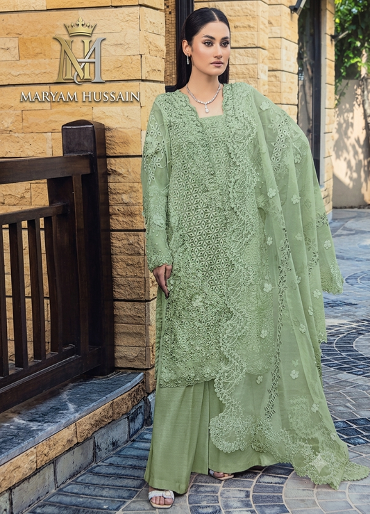 Luxury Organza Handwork Suit – pista colour