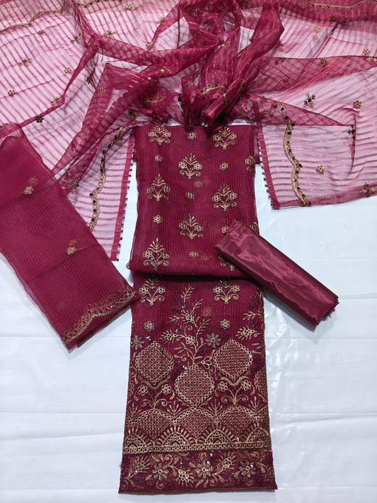 zari organza embroidered 4 piece suit