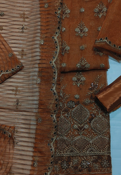 zari organza embroidered 4 piece suit