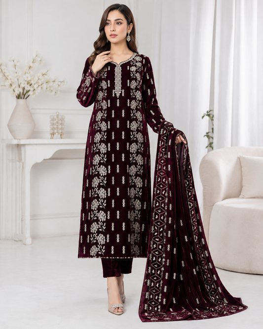 micro velvet embroidered 3Piece suit