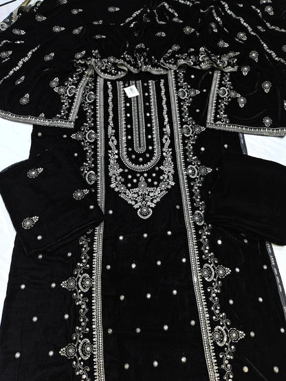 micro velvet embroidered 3Piece suit