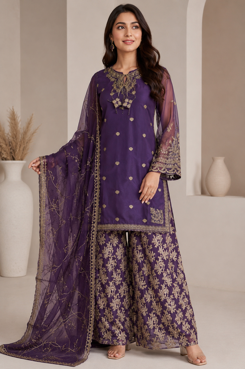 Luxury Net Embroidered & Hand Embellished 3 Piece Stitched Suit