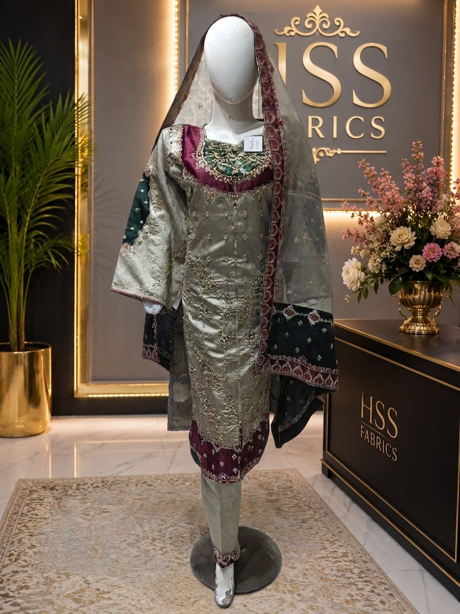 Rao silk stitched hand embellished 3 piece suit